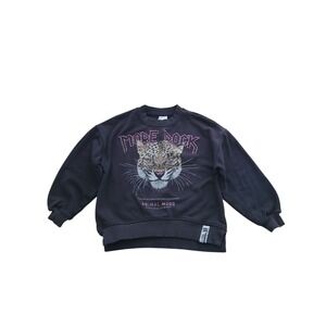 Zara Kids More Rock Leopard Sweatshirt Gray Pink Tour Tee Sz 8 Animal Mood